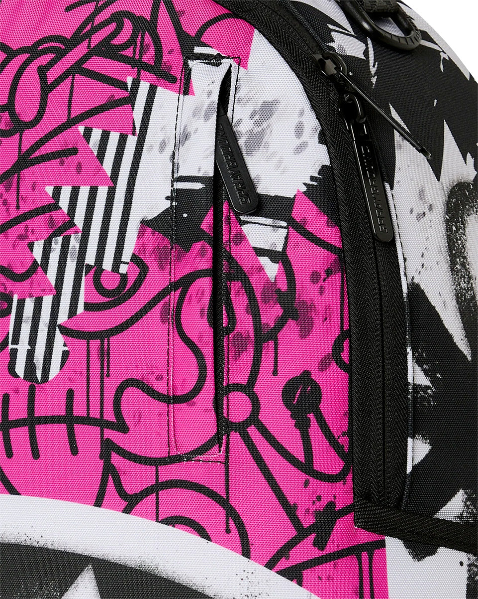 Sprayground Kids Zaino Think On It Nero e Rosa Fuxia con Stampa Shark Mouth e Logo Graffiti