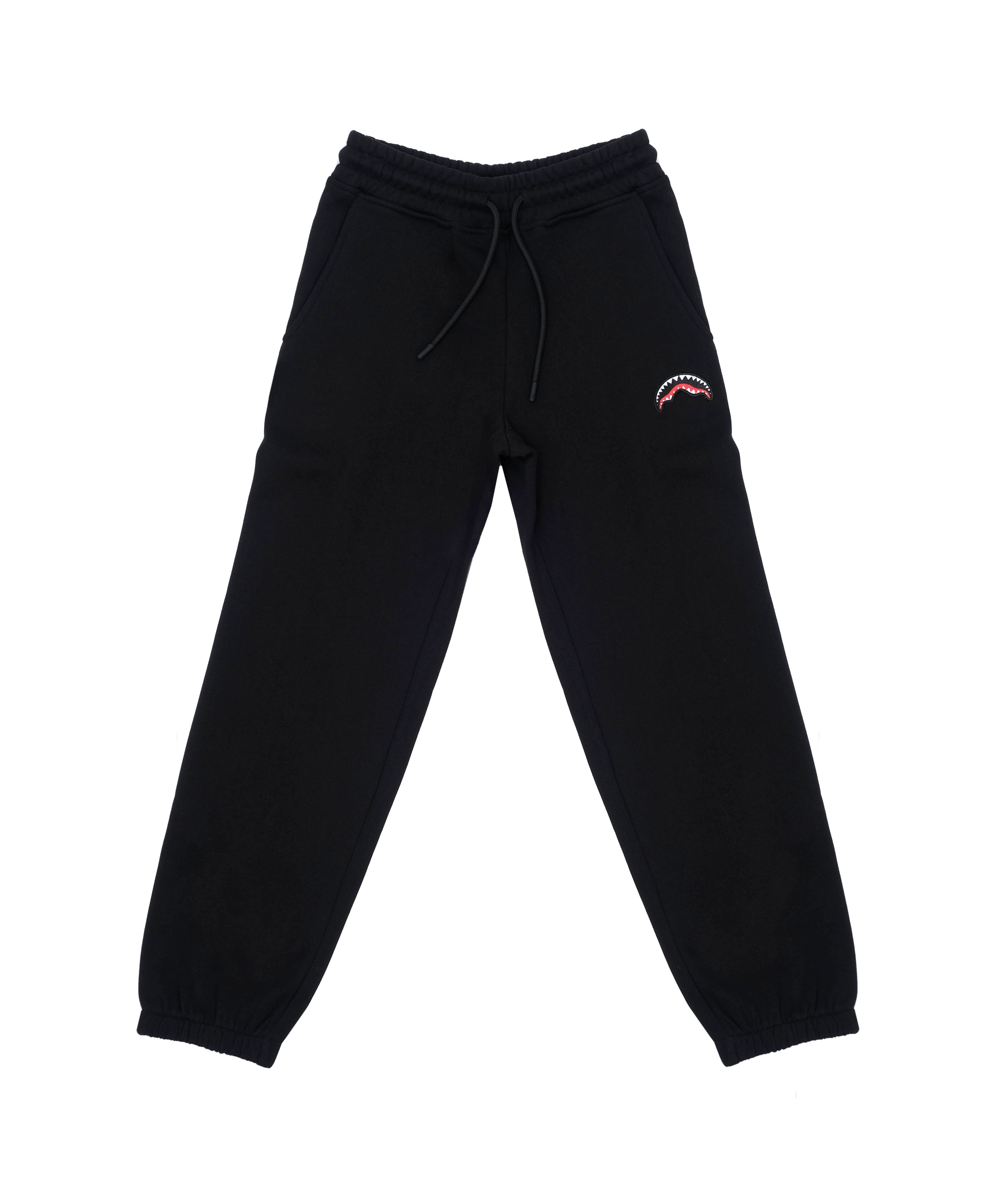 Sprayground Kids Pantalone Jogger Nero in Felpa con Logo Shark Mouth per Bambini