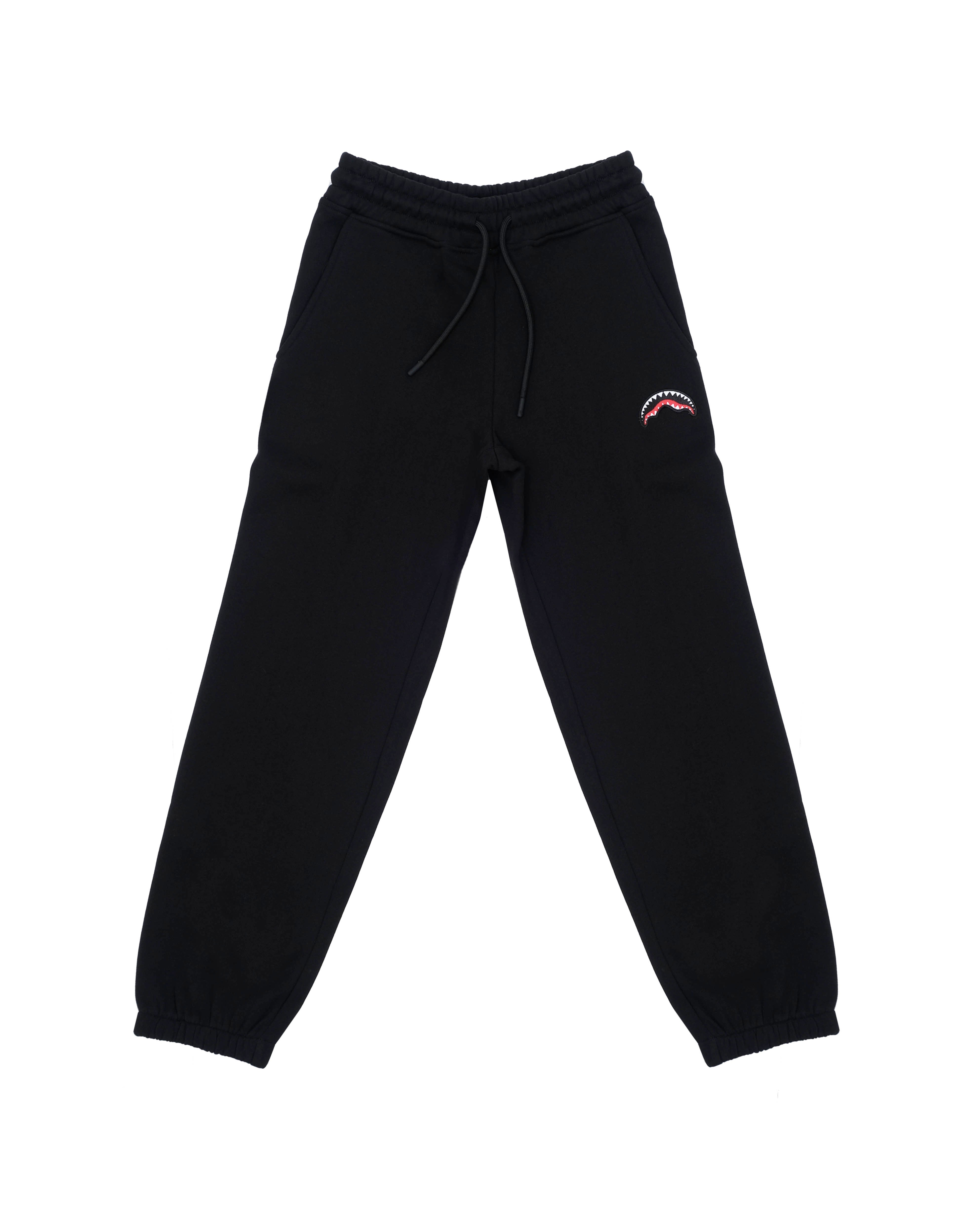 Sprayground Kids Pantalone Jogger Nero in Felpa con Logo Shark Mouth per Bambini