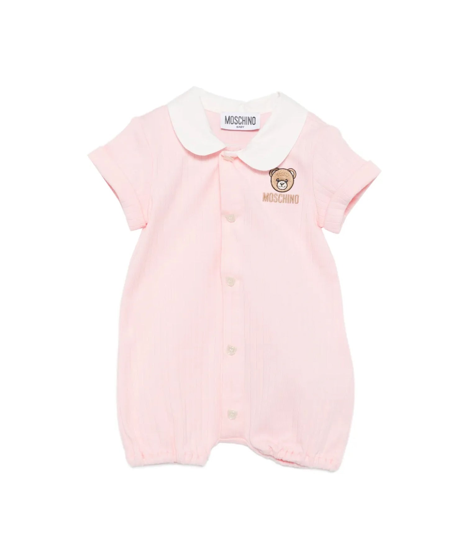 Moschino Kids Pagliaccetto Rosa con Bottoni e Teddy Bear per Neonate