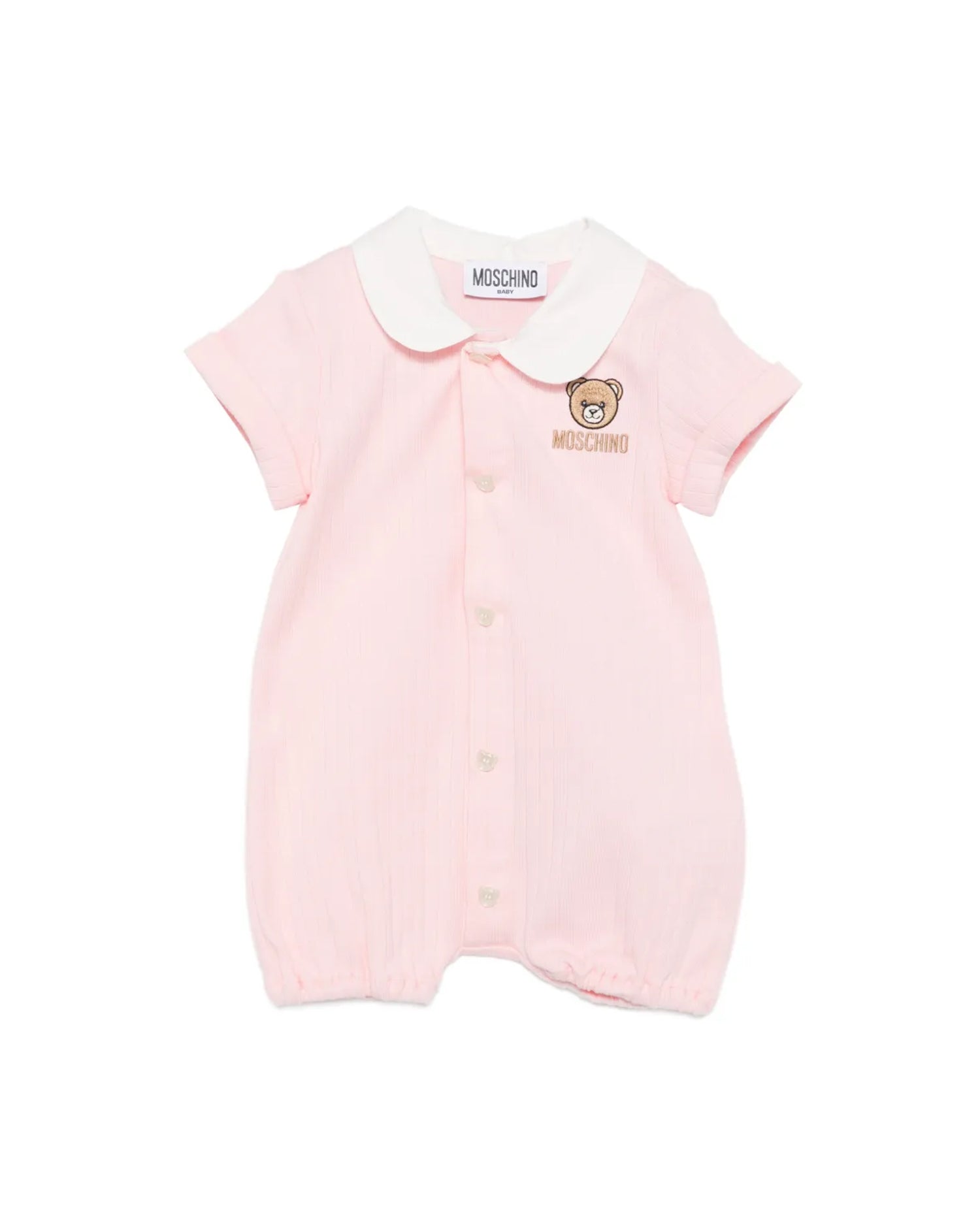 Moschino Kids Pagliaccetto Rosa con Bottoni e Teddy Bear per Neonate