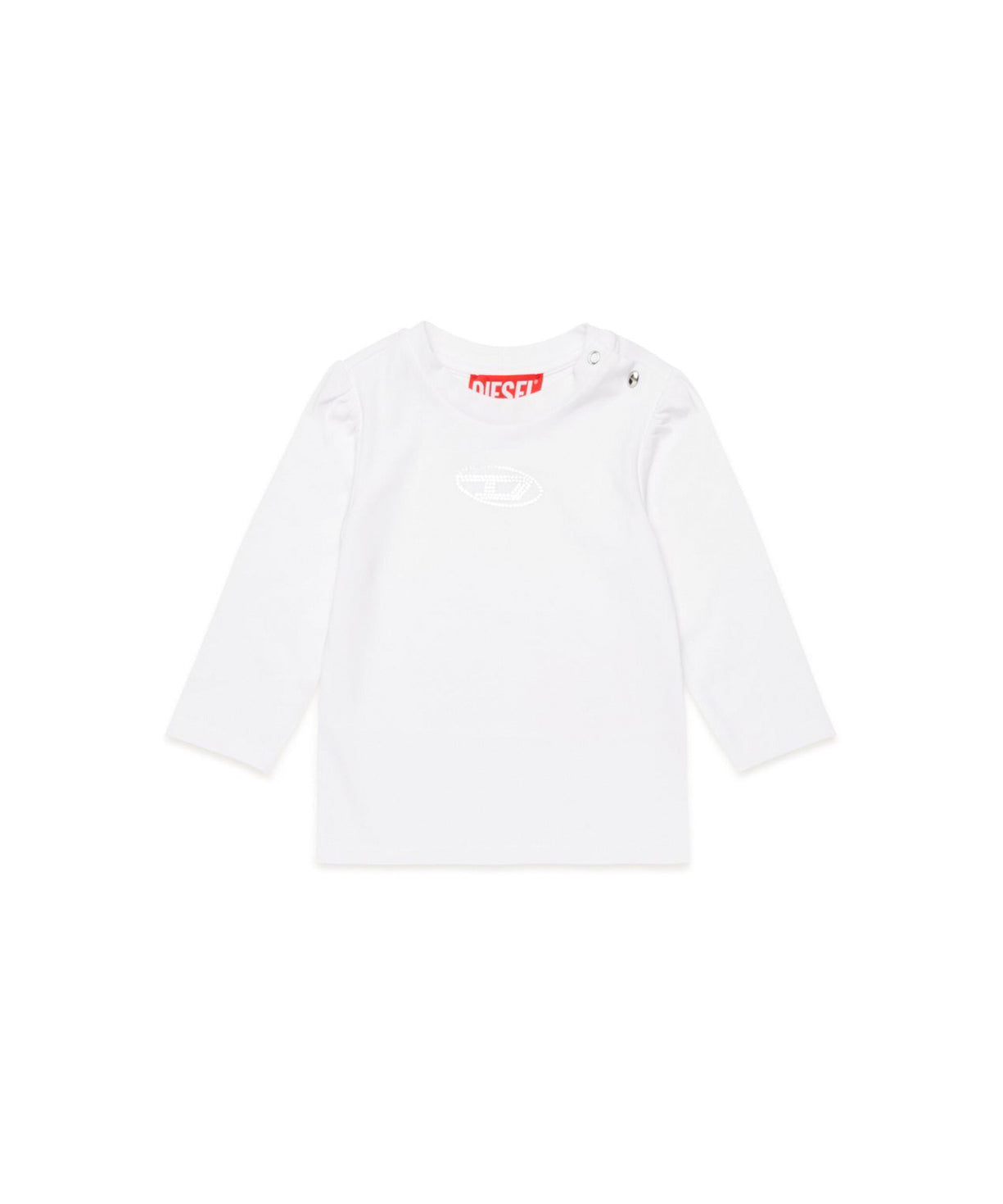 Diesel Kids T-shirt Maniche Lunghe Bianca con Logo Strass per Neonate