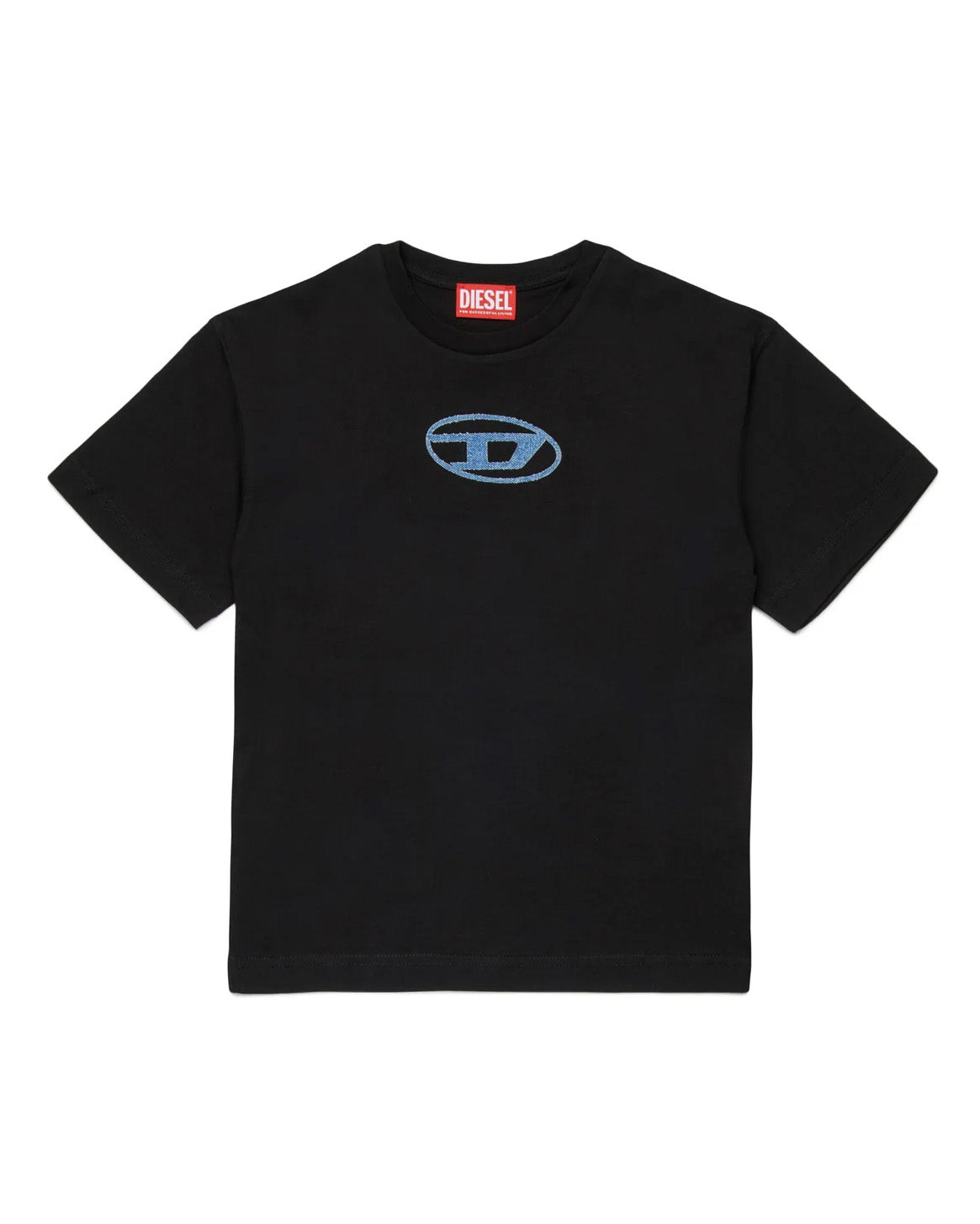 Diesel Kids T-shirt nera con Logo Oval D Ricamato per Bambini