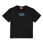 Diesel Kids T-shirt nera con Logo Oval D Ricamato per Bambini