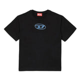 Diesel Kids T-shirt nera con Logo Oval D Ricamato per Bambini