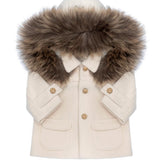 Barcellino Kids Cappotto Panna con Pelliccia Finnraccoon per Neonate