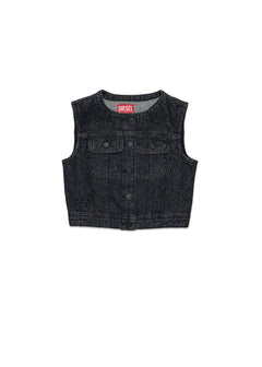 Diesel Kids Gilet Denim Nero Hotfix per Bambine
