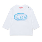 Diesel Kids T-Shirt Bianco con Stampa Celeste per Neonati