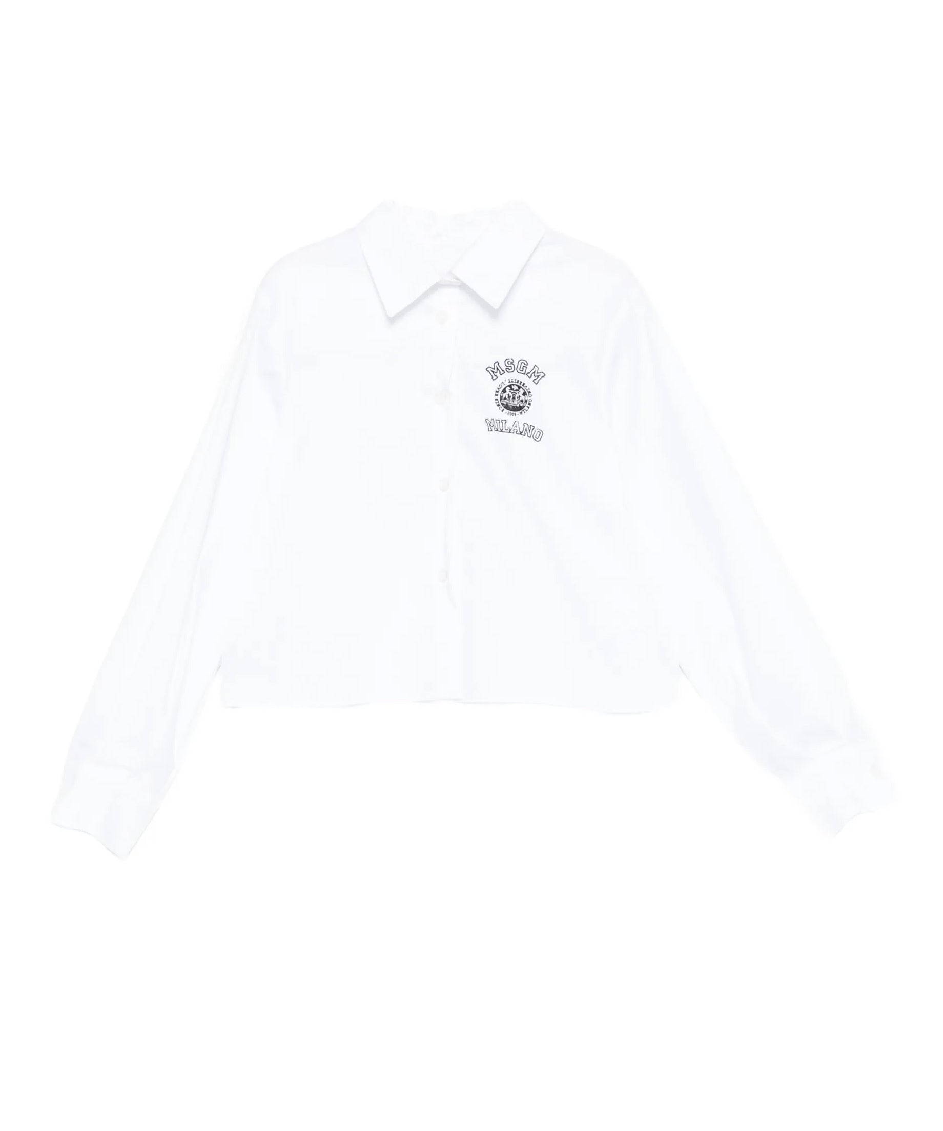 Msgm Kids Camicia Crop Bianco con Logo per Bambine