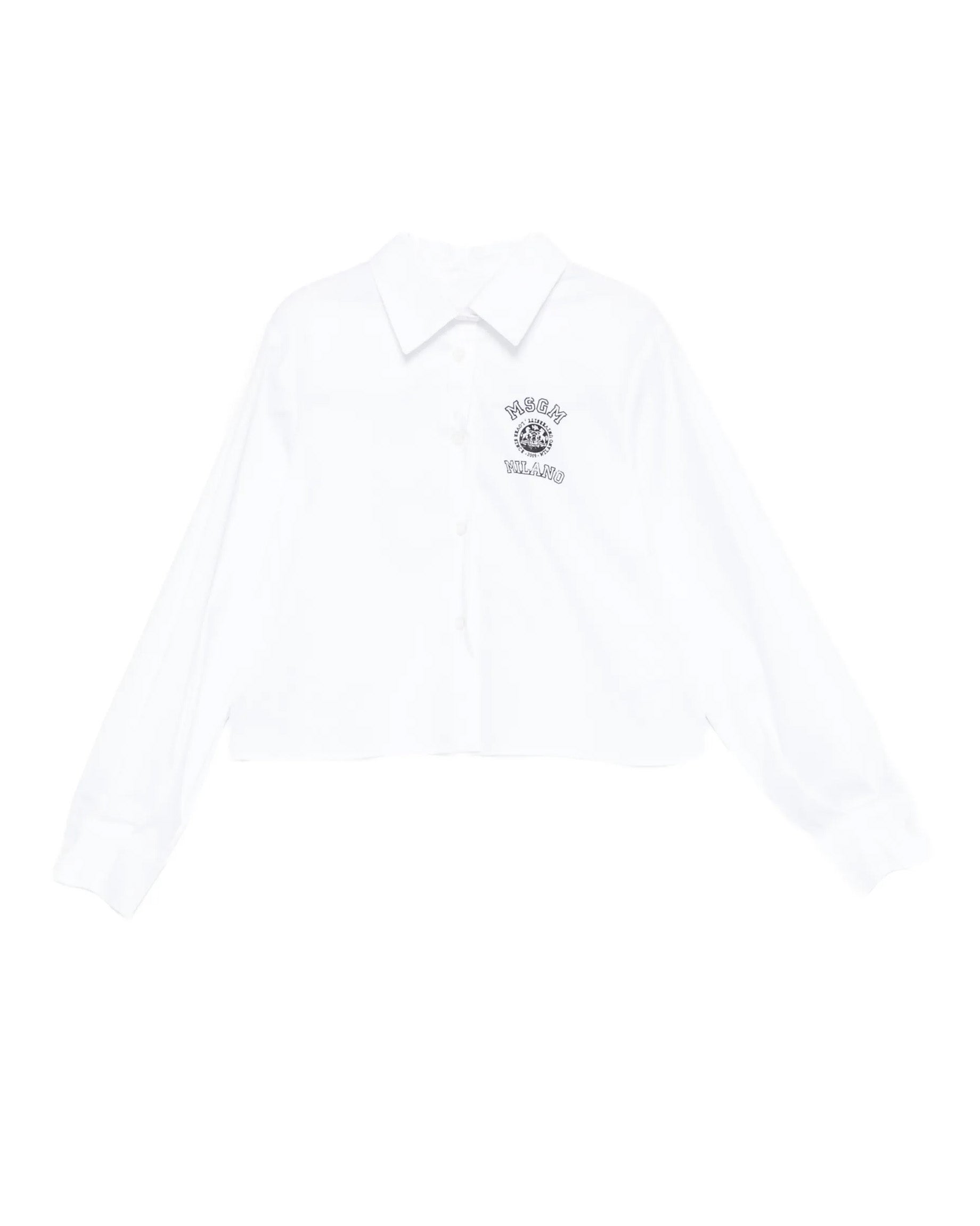 Msgm Kids Camicia Crop Bianco con Logo per Bambine