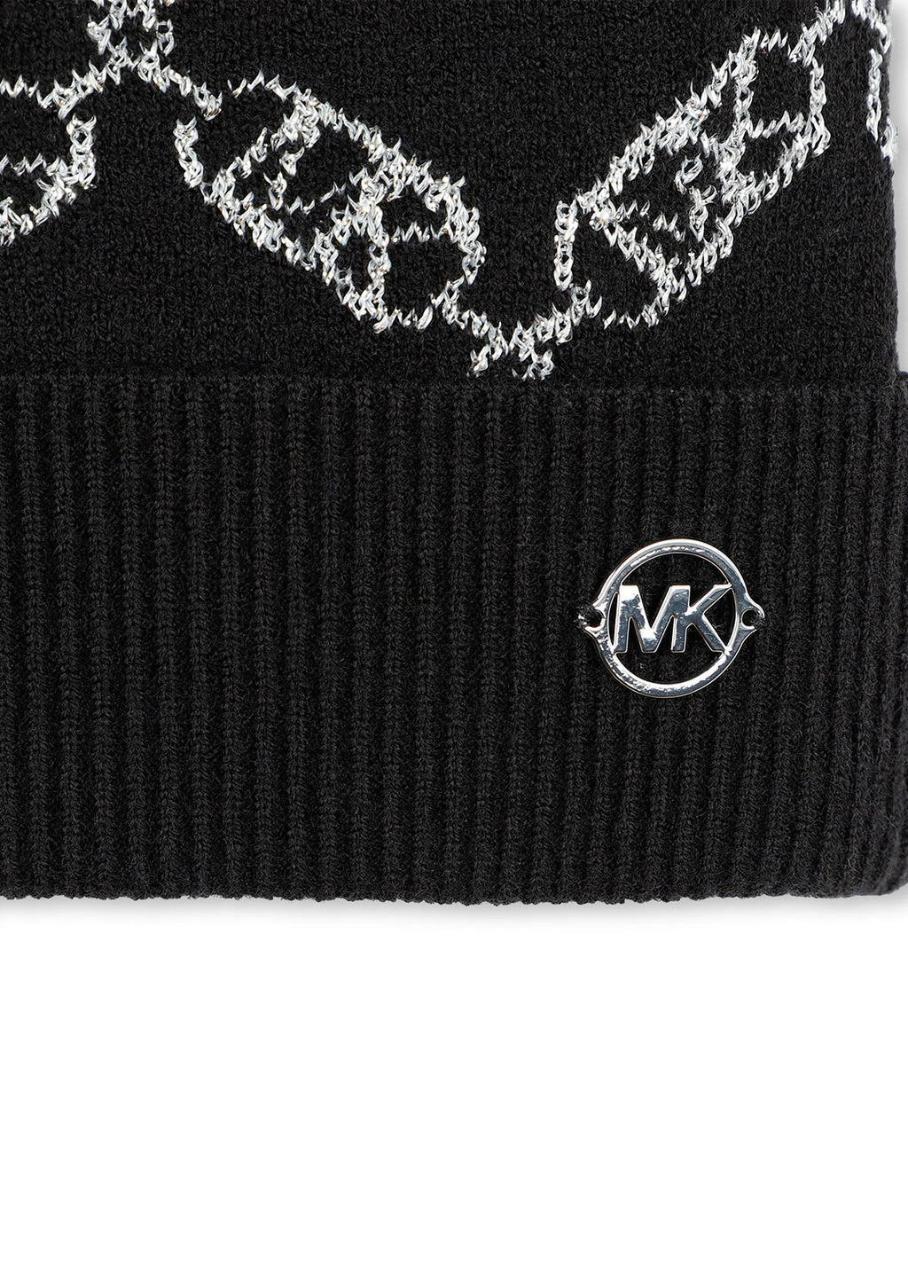 Michael Kors Kids Cappello Beanie Nero con Pon Pon per Bambine (dettaglio)