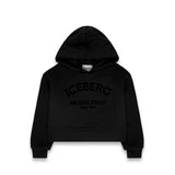 Iceberg Kids Felpa con Cappuccio Nera e Stampa Logo per Bambine