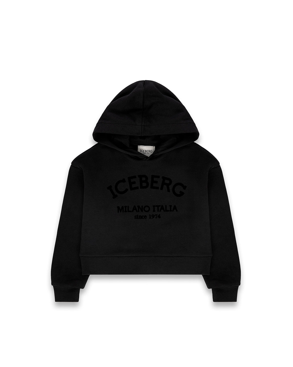 Iceberg Kids Felpa con Cappuccio Nera e Stampa Logo per Bambine