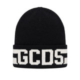 Gcds Kids Cappello Nero in Lana con Logo Bianco Unisex