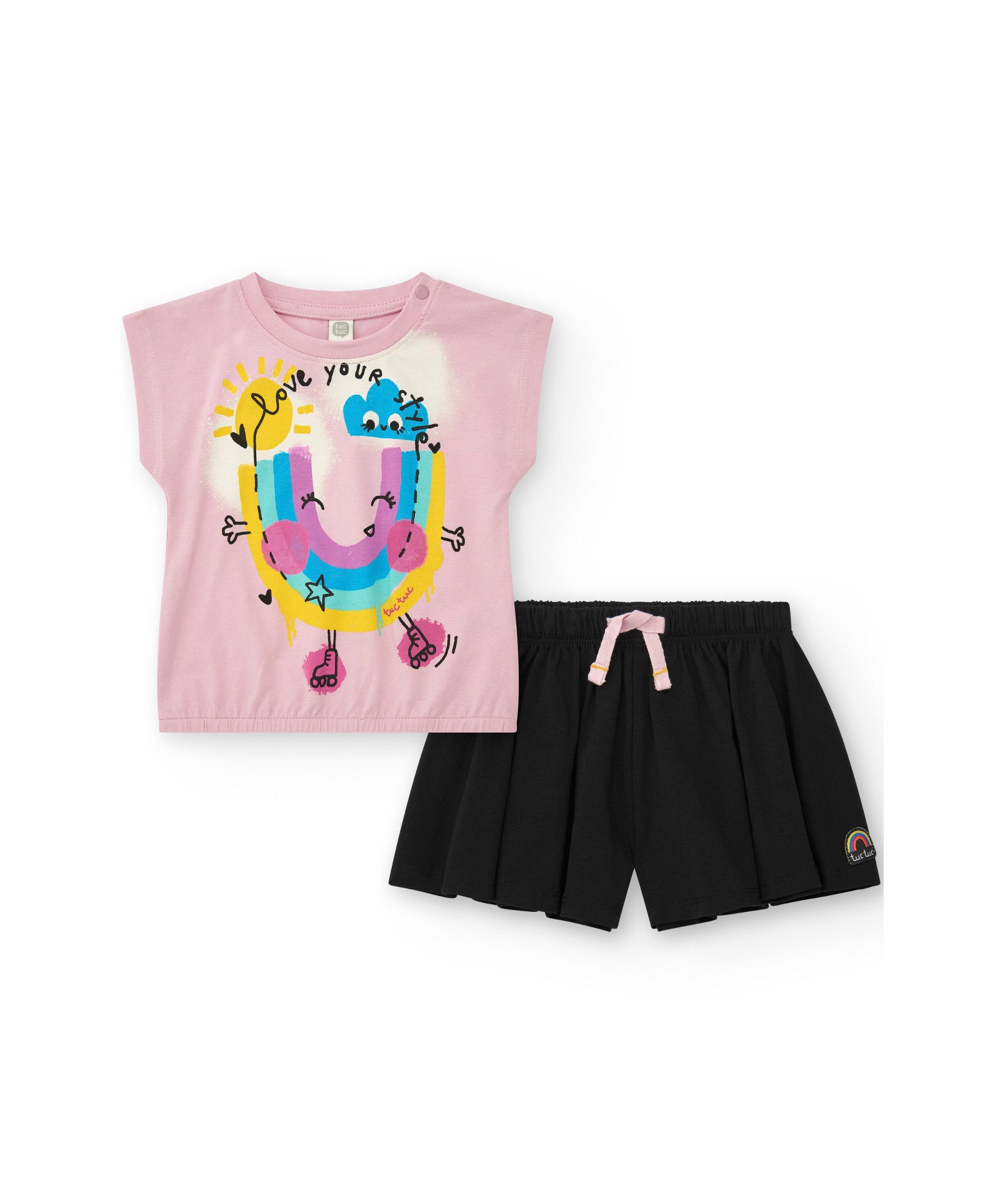 Tuc Tuc T-shirt Rosa con Short Nero per Neonate