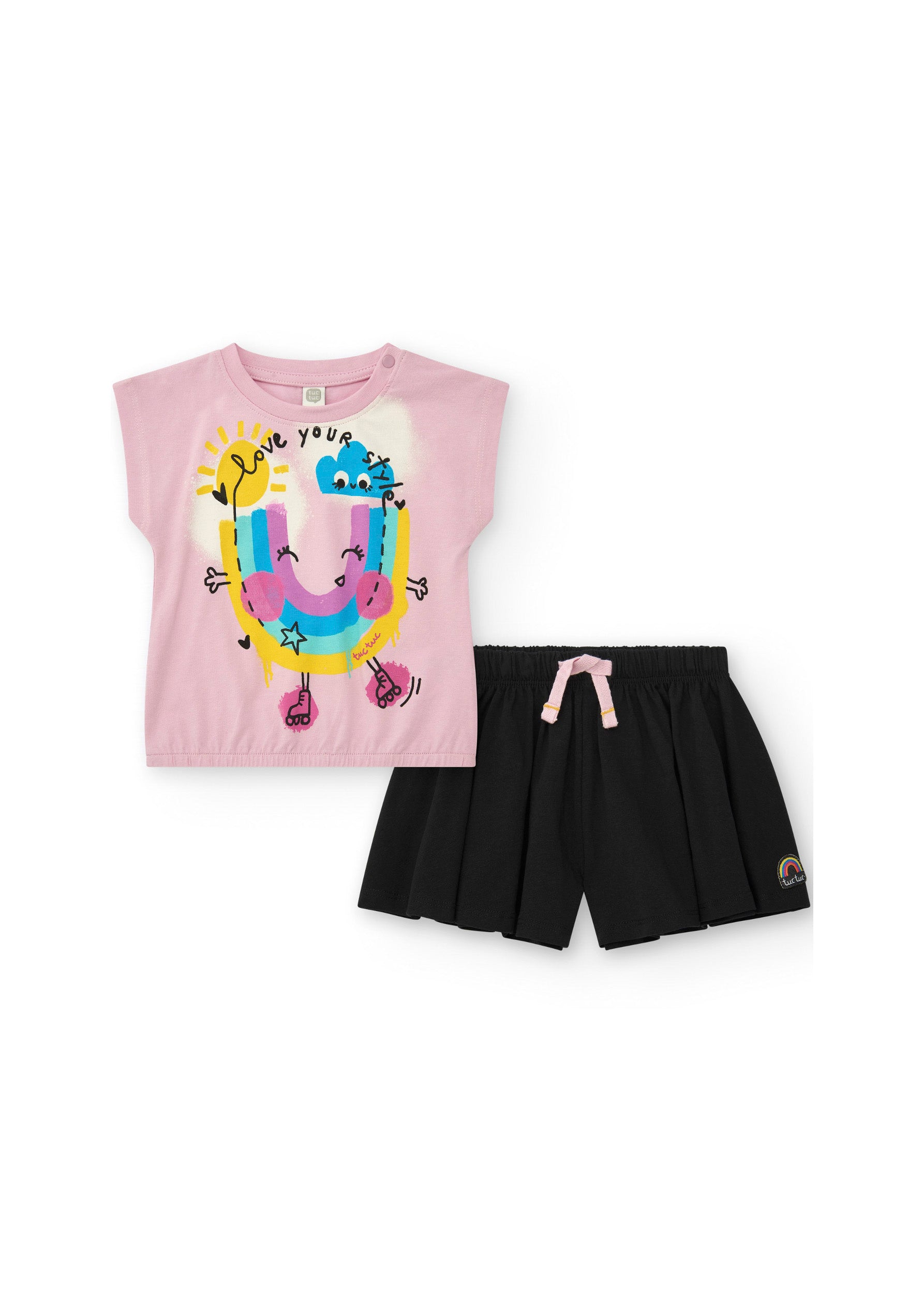 Tuc Tuc T-shirt Rosa con Short Nero per Neonate