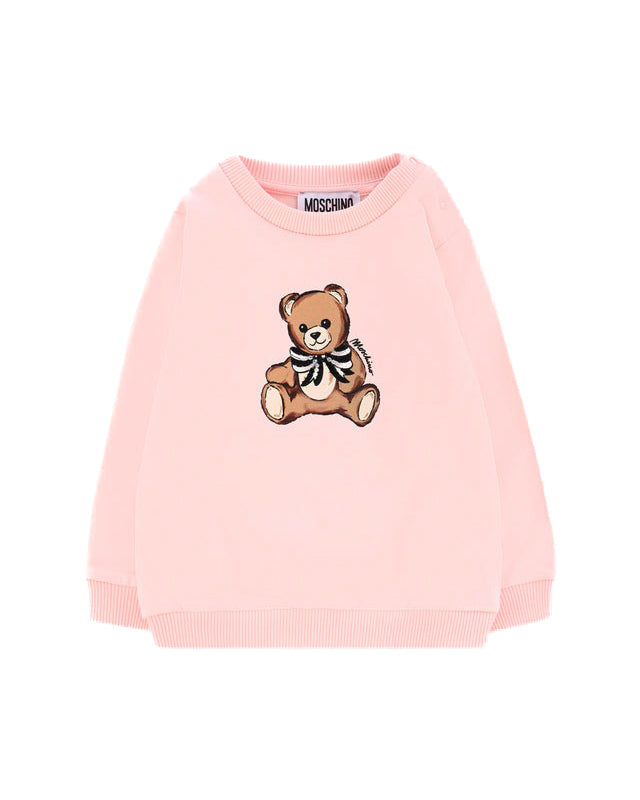 Moschino Kids Felpa Rosa Girocollo con Teddy per neonate