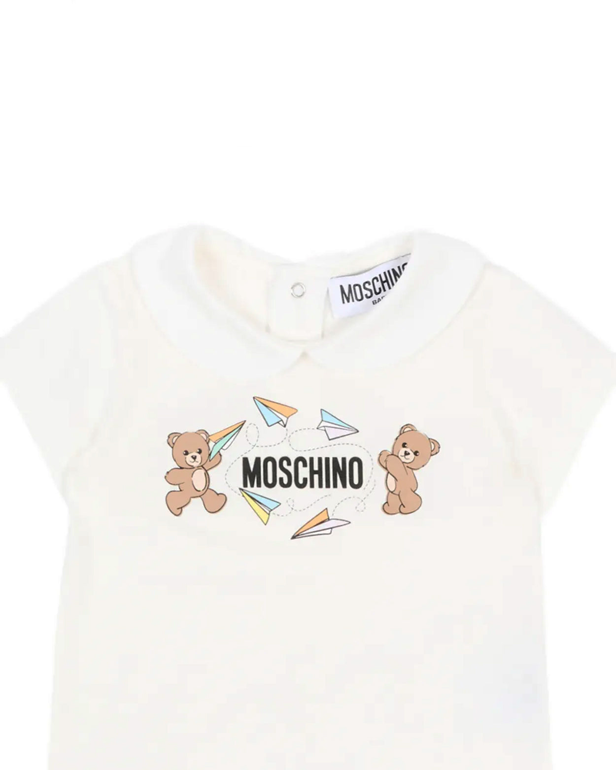 Moschino Kids Pagliaccetto Panna con Stampa e Chiusura con Bottoni sul Retro per Neonati