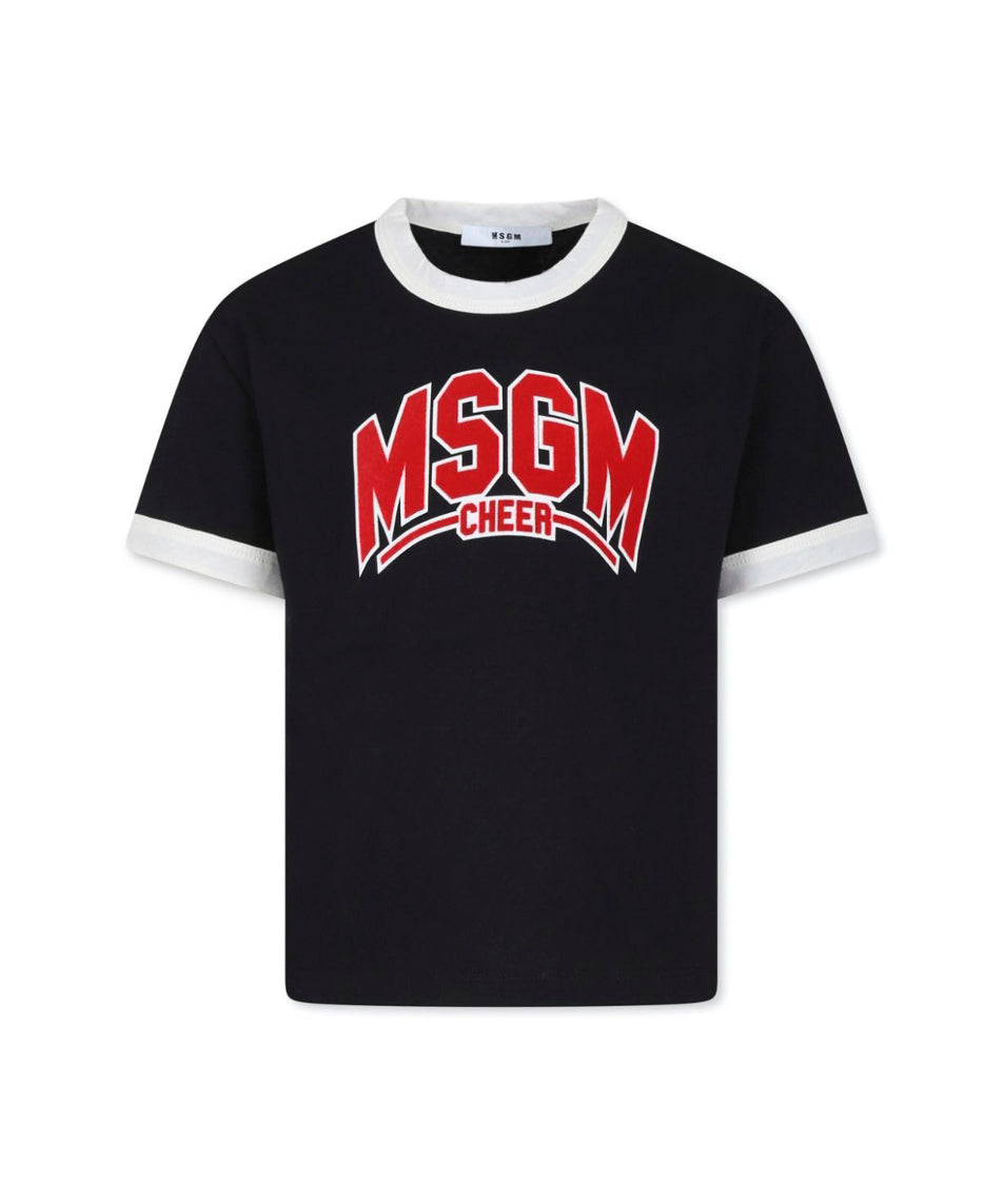 MSGM Kids T-shirt Nera con Stampa Logo per Bambini