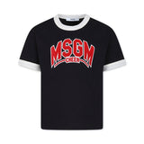 MSGM Kids T-shirt Nera con Stampa Logo per Bambini