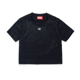 Diesel Kids T-shirt Nera con Applicazione Strass per Bambine