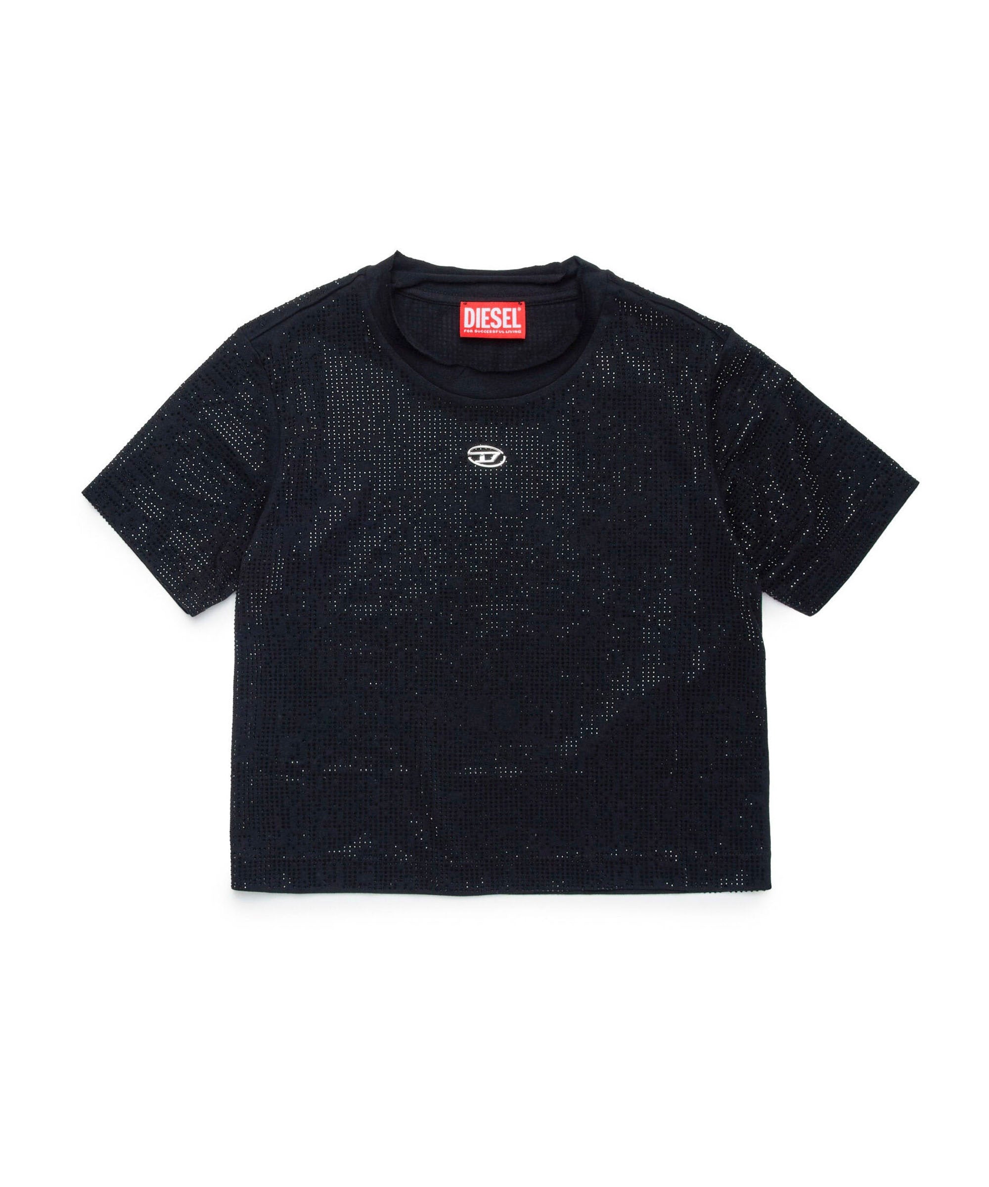 Diesel Kids T-shirt Nera con Applicazione Strass per Bambine
