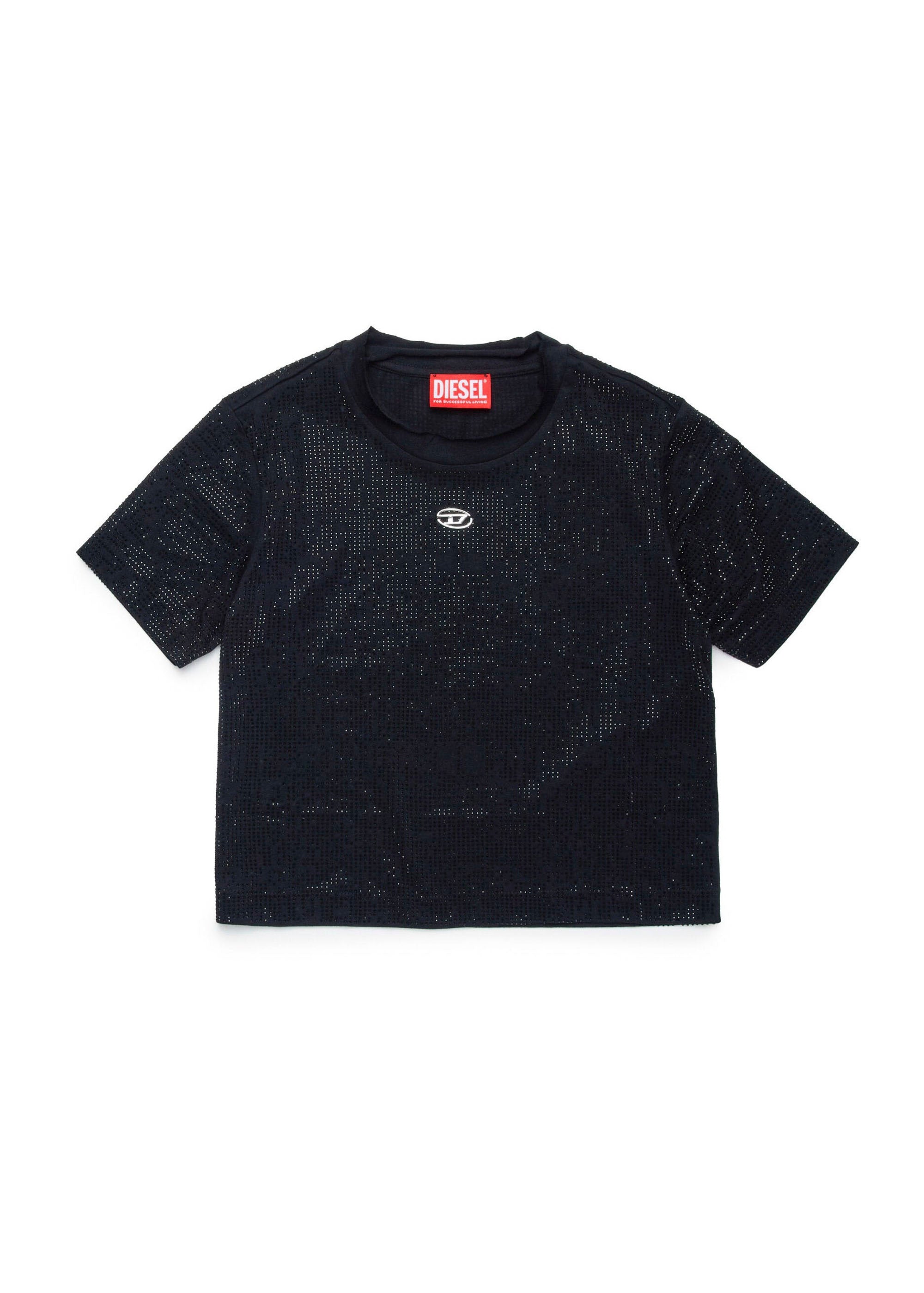 Diesel Kids T-shirt Nera con Applicazione Strass per Bambine