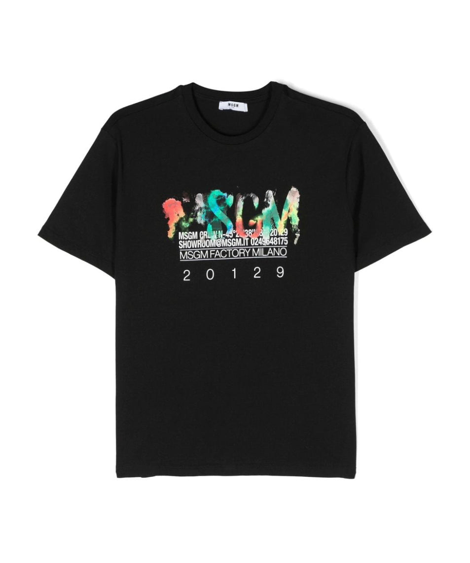 MSGM Kids T-Shirt Nera con Stampa per Bambini