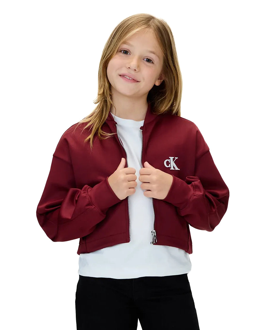 Calvin Klein Kids Felpa Raspberry Chocolate con Zip e Logo a Contrasto per Bambine