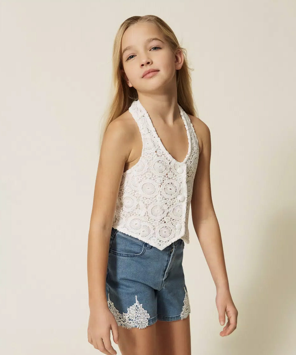 Twinset Kids Gilet Bianco in Pizzo per Bambine