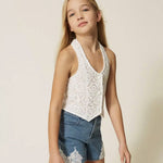 Twinset Kids Gilet Bianco in Pizzo per Bambine