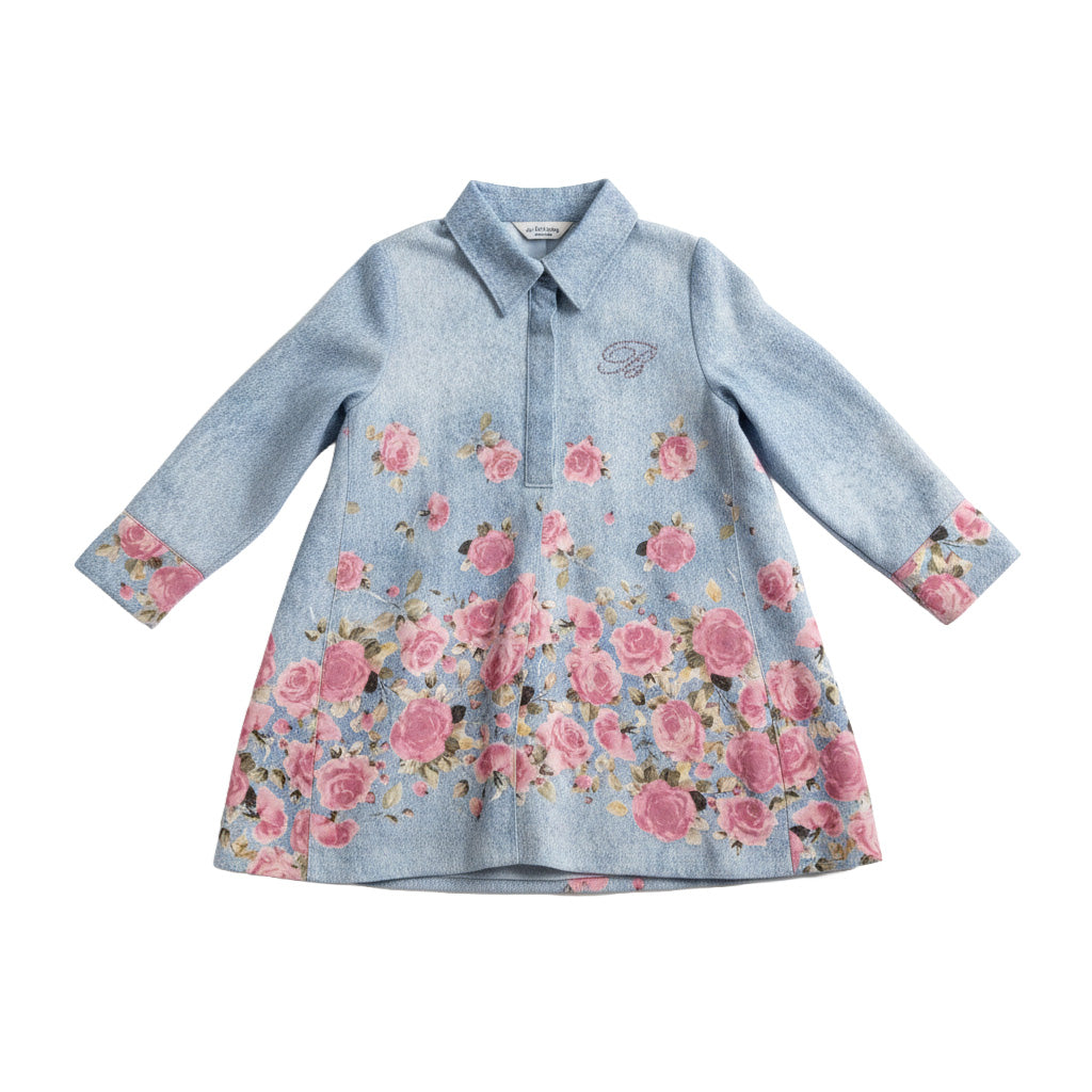Blumarine Kids Abito Blu con Fantasia Rose per Neonate
