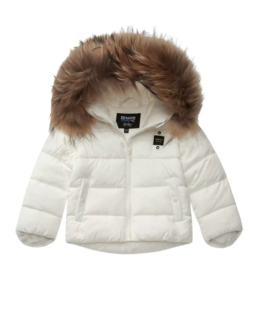 Blauer Kids Giubbino Bianco con Cappuccio in Pelliccia Unisex Armony per Neonati