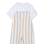 Boss Kids Completo Salopette e T-Shirt Beige/Bianco per Neonati