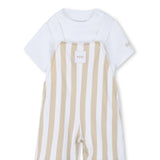 Boss Kids Completo Salopette e T-Shirt Beige/Bianco per Neonati