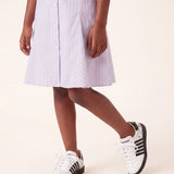 Msgm Kids Abito Fantasia a Righe Celeste e Blu con Logo Ricamato per Bambine