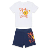 Diesel Kids Completo Bianco e Denim con Stampa per Neonati