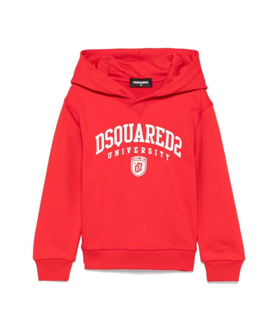Dsquared2 Kids Felpa Rossa con Cappuccio con Stampa Logo per Bambini
