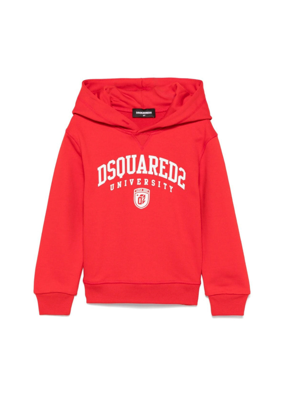 Dsquared2 Kids Felpa Rossa con Cappuccio con Stampa Logo per Bambini