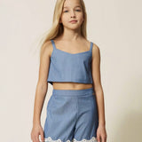 Twinset Kids Top Sky Line con Logo per Bambine