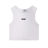 Msgm Kids Top Bianco a Coste con Ricamo Logo per Bambine