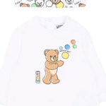 Moschino Kids Tutina+Cappellino Bianco/Fantasia con Teddy Bear per Neonati