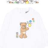 Moschino Kids Tutina+Cappellino Bianco/Fantasia con Teddy Bear per Neonati