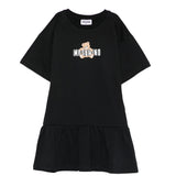 Moschino Kids Abito Nero con Gonna Rouches e Logo Teddy Bear per Bambine