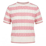 Vicolo Kids T-Shirt a Righe Bianco e Rosa in Maglia per Bambine
