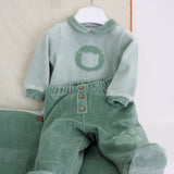 Minibanda Tutina Spezzata Verde Salvia con Leoncino per Neonati