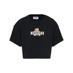 Moschino Kids T-Shirt Crop Nera con Teddy Bear per Bambine