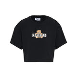Moschino Kids T-Shirt Crop Nera con Teddy Bear per Bambine