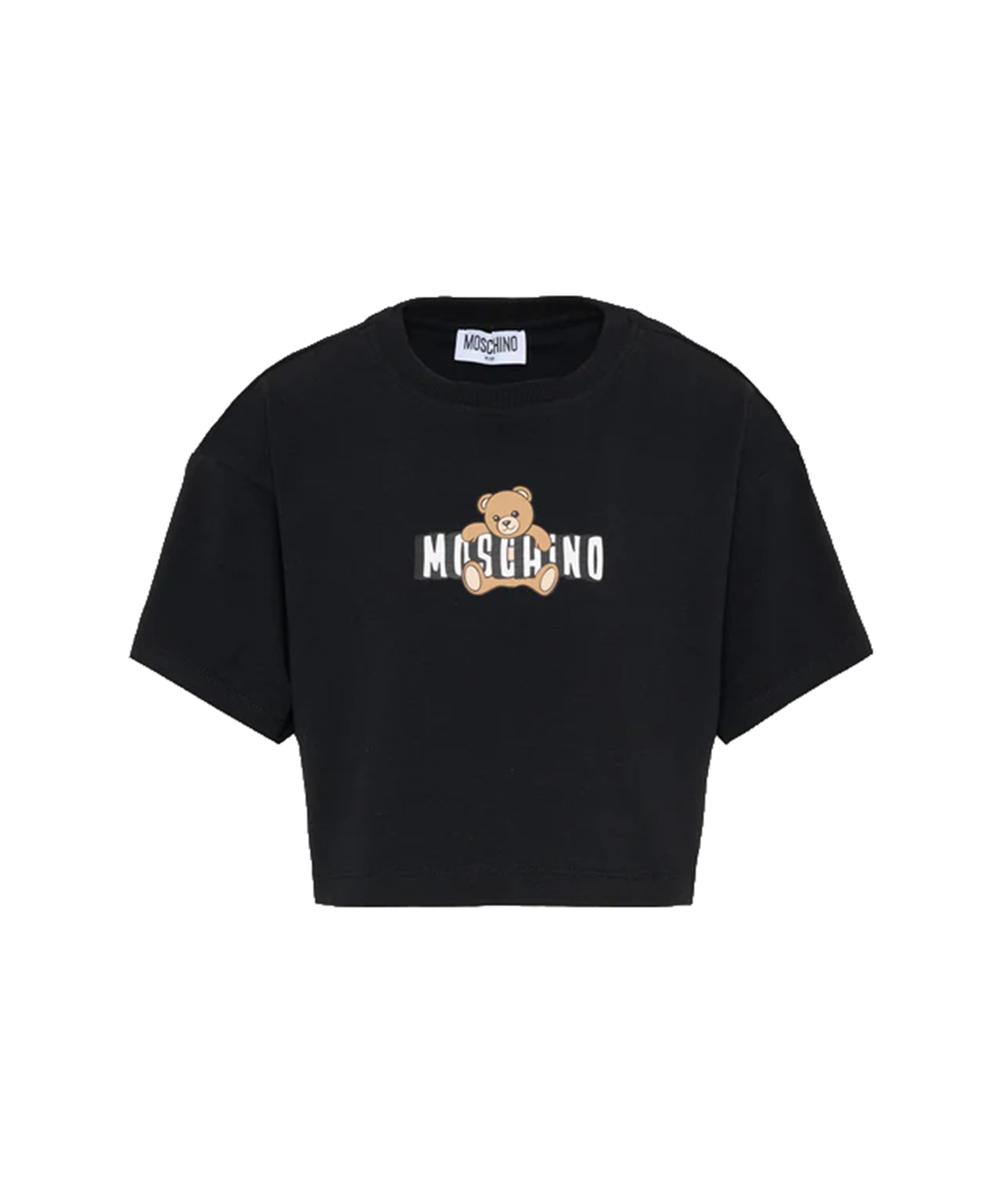 Moschino Kids T-Shirt Crop Nera con Teddy Bear per Bambine
