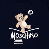 Moschino Kids Maglia Nera a Maniche Lunghe con Stampa Teddy Bear e Logo per Neonati e Neonate